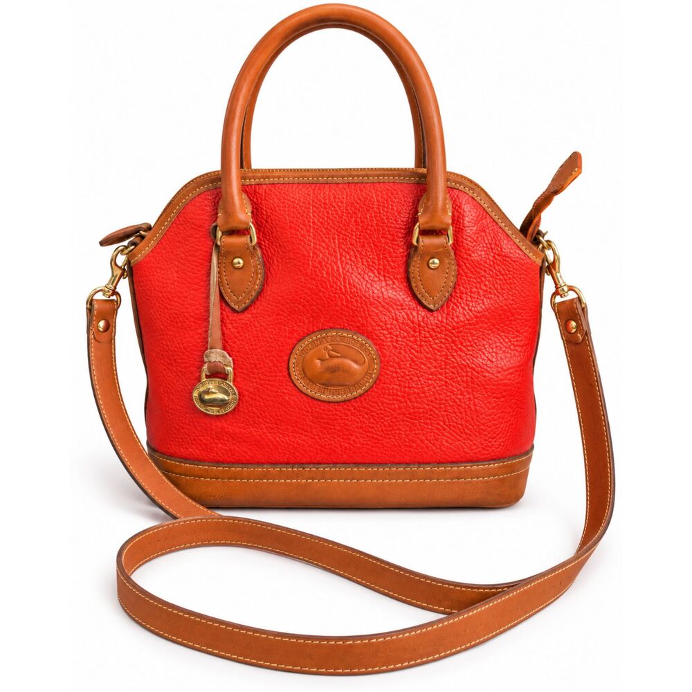 Dooney & Bourke Red Pebbled Leather Satchel Crossbody Bag Purse Vintage Classic